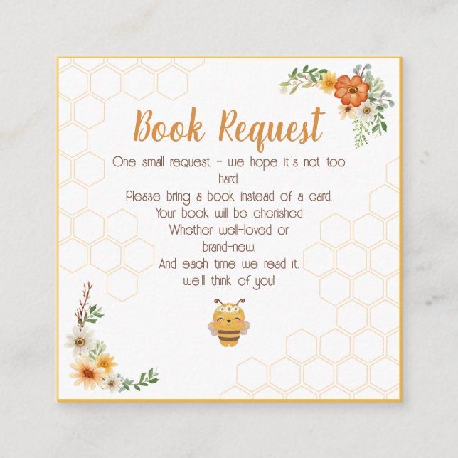 Mummy To Bee Baby Shower Book Request Enclosure Card (Front)