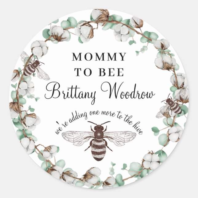 Mummy To Bee Baby Shower  Classic Round Sticker (Front)