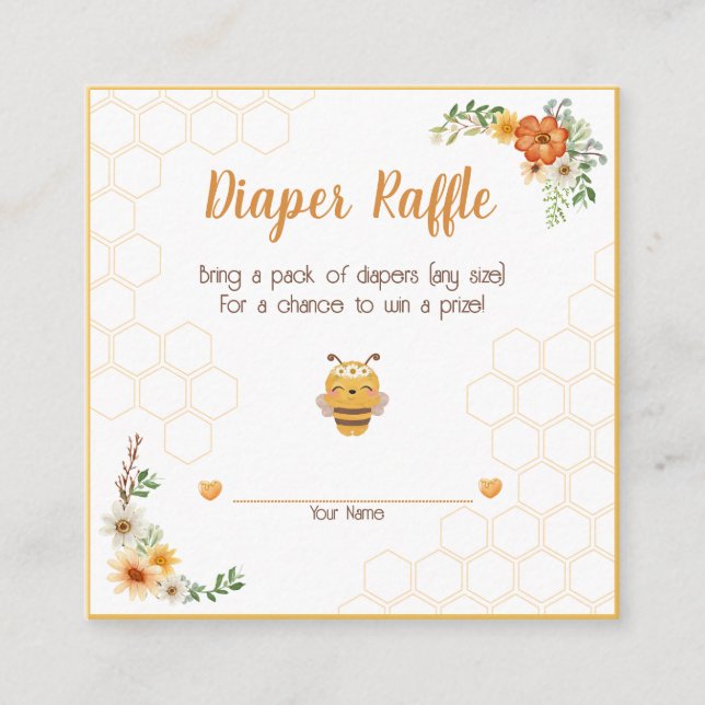Mummy To Bee Baby Shower Diaper Raffle Enclosure Card (Front)