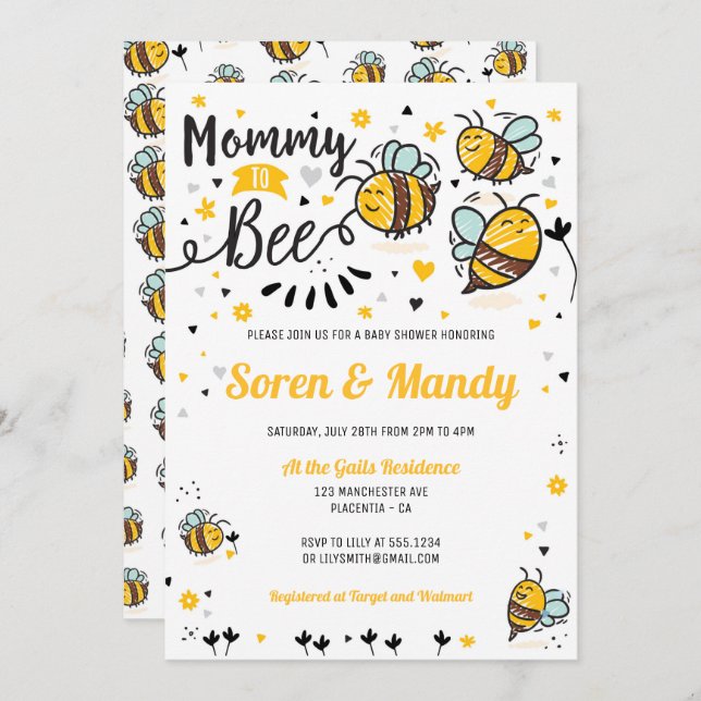 Mummy to Bee Baby Shower Invitation (Front/Back)