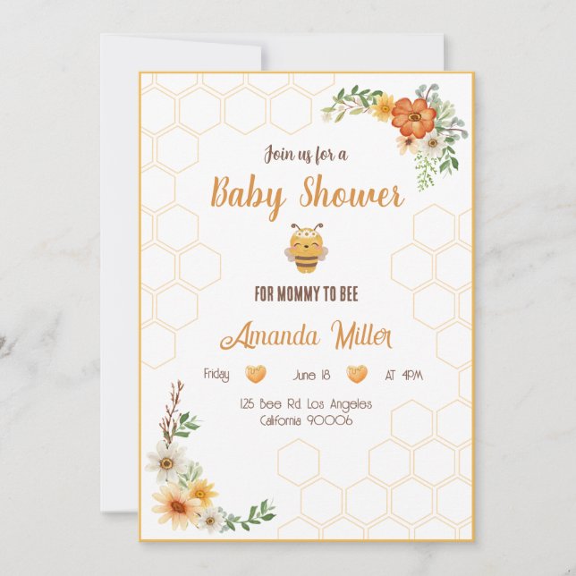 Mummy To Bee Baby Shower Invitation Card (Front)