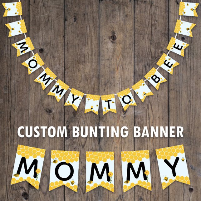 Mummy To Bee 🐝 Baby Shower Watercolor Bumble Bees Bunting (Custom "Mommy to Bee" Bunting Banner -- customize on screen now!)