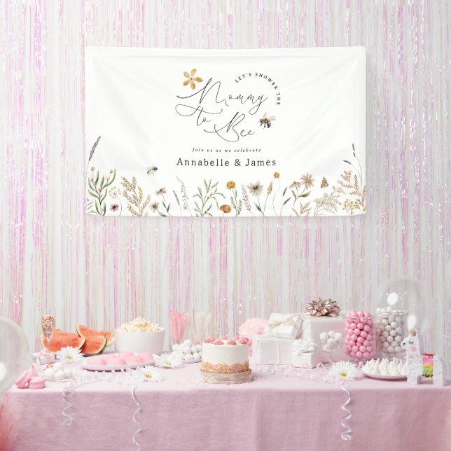Mummy to Bee Boho Wildflower Bee Theme Engagement Banner (Party)