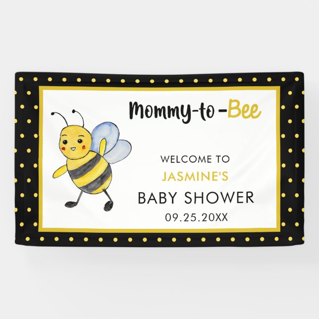Mummy-to-bee Cute Bee Baby Shower welcome Yellow Banner (Horizontal)