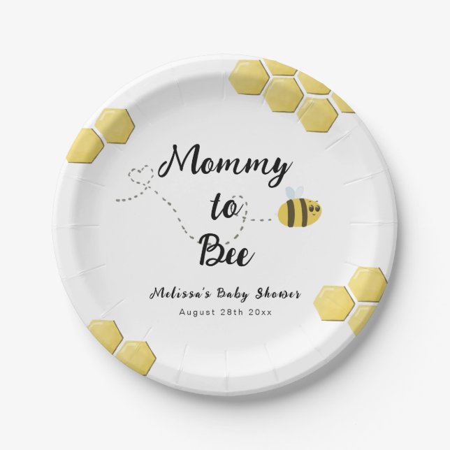 Mummy to Bee Cute Honeycomb Baby Shower Paper Plate (Front)