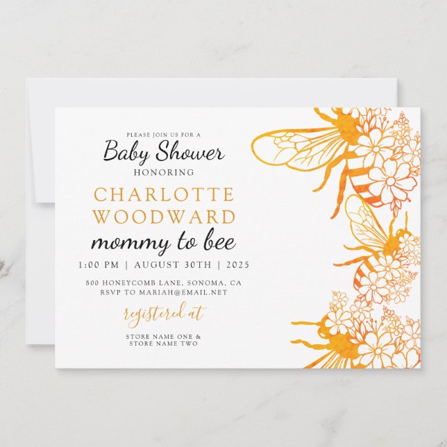 Mummy To Bee Floral Baby Shower Invitation (Front)