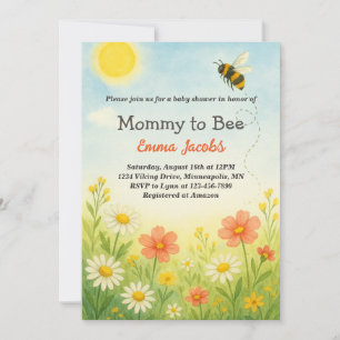 Mummy To Bee Gender Neutral Floral Baby Shower Invitation