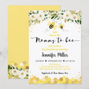Mummy to Bee Gold Gender Neutral Baby Shower Invitation