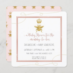 Mummy to Bee Gold Glitter Pink Girl Baby Invitation