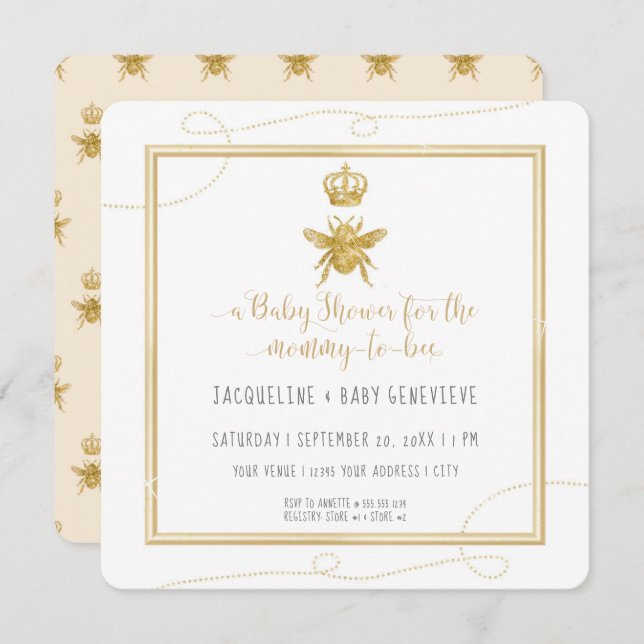 Mummy to Bee Gold Glitter Yellow Baby Invitation (Front/Back)