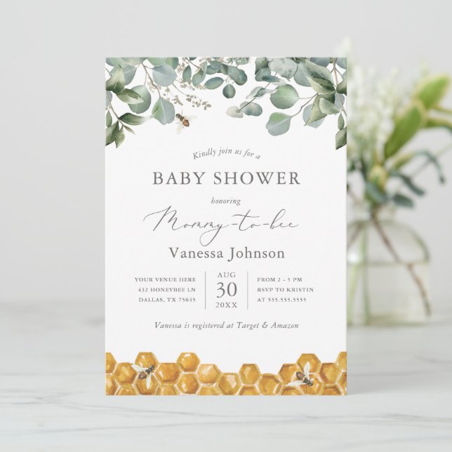 Mummy to Bee Greenery Baby Shower Invitation (Standing Front)