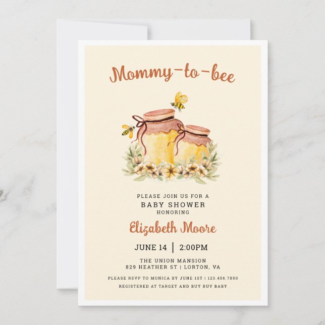 Mummy-to-bee Honey and Bees Baby Shower Invitation (Front)