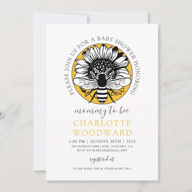 Mummy To Bee Honey Bee Sunflower Baby Shower  Invitation (Front)