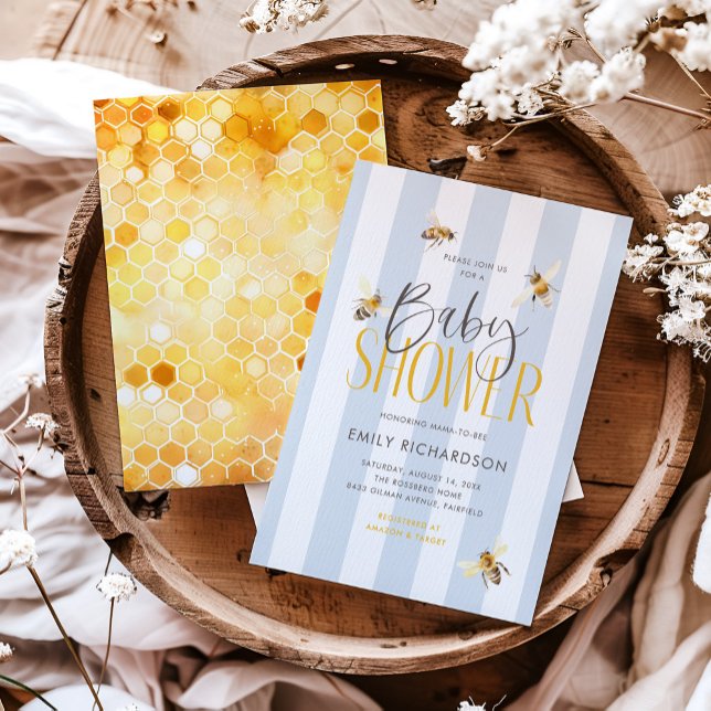 Mummy to Bee Honey Blue Baby Shower Invitation (Creator Uploaded)