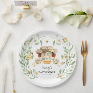 Mummy-to-Bee Honey Elegant Watercolor Baby Shower Paper Plate