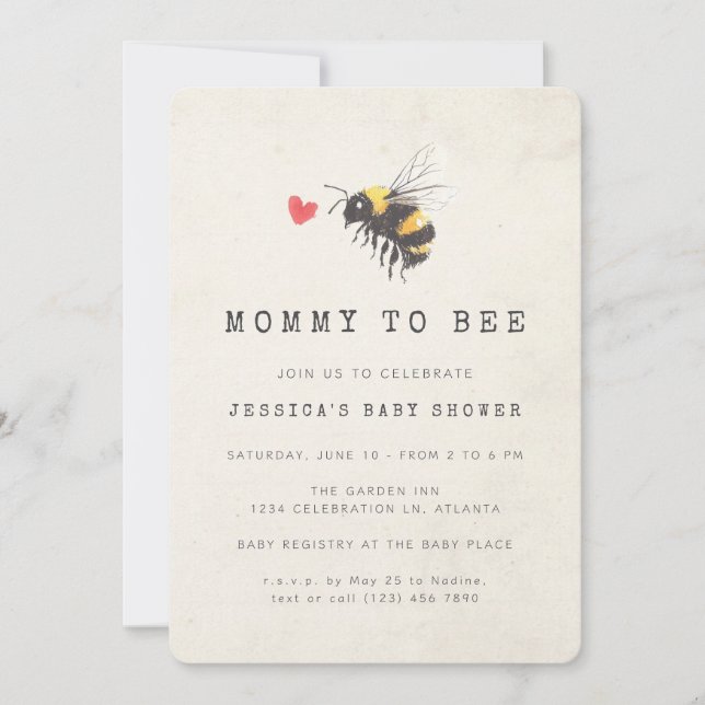 Mummy to Bee Honey Heart Photo Baby Shower Invitation (Front)