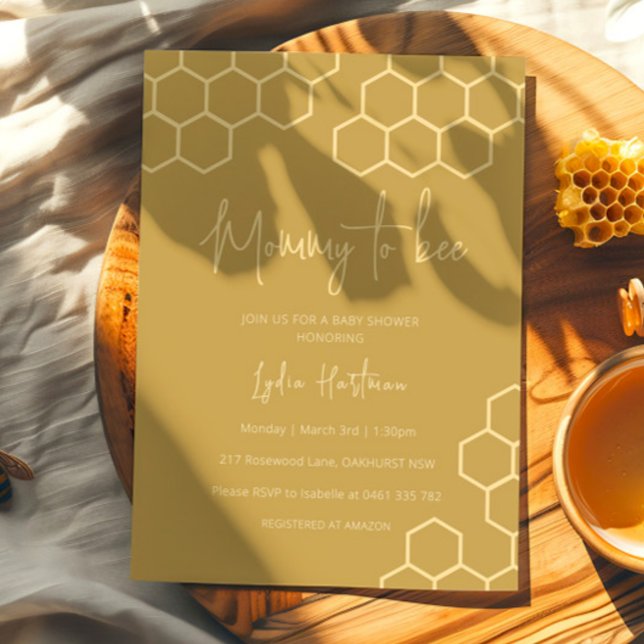 Mummy To Bee Honeycomb Golden Beige Baby Shower Invitation (Creator Uploaded)