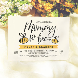 Mummy To Bee Lettering & Honeycomb Baby Shower Invitation