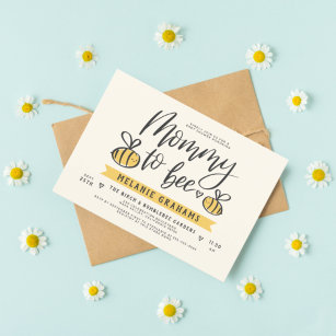 Mummy To Bee Lettering & Honeycomb Baby Shower Invitation