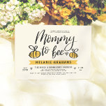 Mummy To Bee Lettering & Honeycomb Baby Shower Invitation<br><div class="desc">This baby shower invitation features "Mummy to bee" in cute script lettering with a little heart and two hand-drawn bees. The mum-to-be's name appears in rustic capitals below against a bold yellow banner. The shower details are at the bottom in a modern layout. All of this is against a pale...</div>