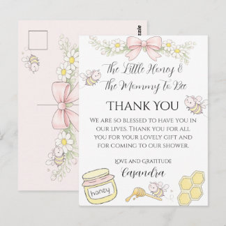Mummy to Bee Pink Bow Baby Shower Thanks you Postcard