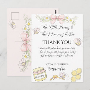  Mummy to Bee Pink Bow Baby Shower Thanks you Postcard