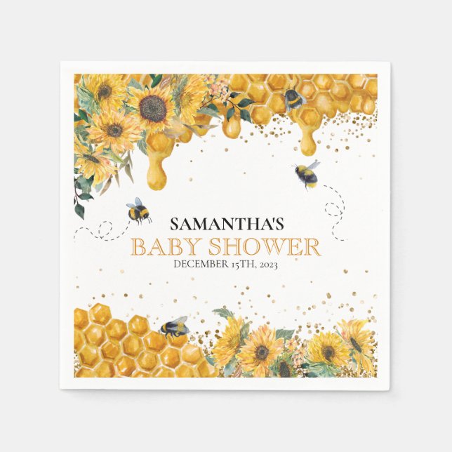 Mummy To Bee Watercolor Sunflower Honey   Napkin (Front)