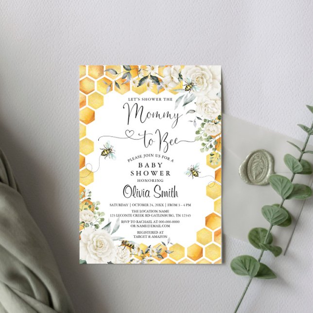 Mummy to Bee White Floral Baby Shower Invitation (Creator Uploaded)