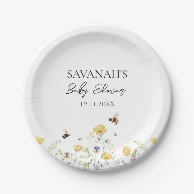 Mummy to Bee Wildflower Baby Shower Paper Plate (Front)