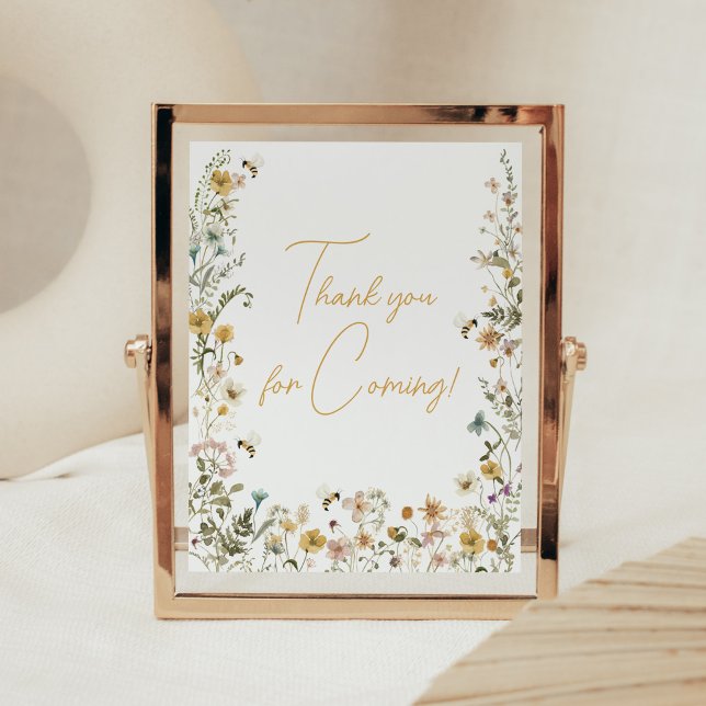 Mummy to Bee Wildflower Thank you for Coming Poster (Mom to Bee Gender Neutral Baby Shower Thank you for Coming Sign)