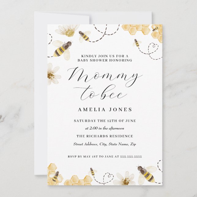 Mummy To Bee Yellow Baby Shower  Invitation (Front)