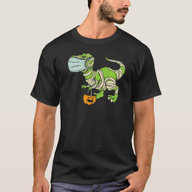 Mummy Trex Dinosaur Face Mask Halloween Dino Boys  T-Shirt (Front)