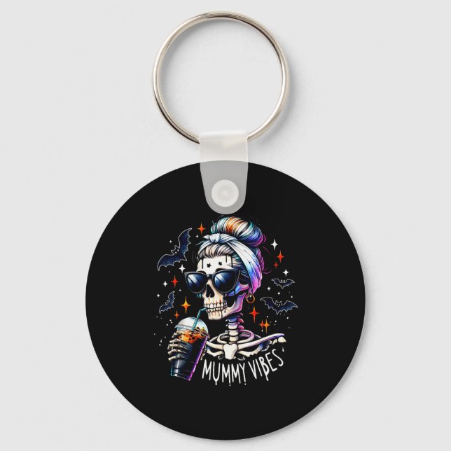 Mummy Vibes Skeleton Coffee Mom Soky Season Hallow Key Ring (Front)