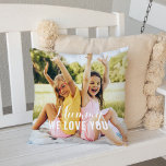 Mummy We Love You Personalised Mothers Day Photo Cushion<br><div class="desc">Custom photo pillow features two favourite family photos of the kids (front and back) with a special "Mummy,  we love you" message in elegant white type that can be personalised with your preferred wording. A beautiful gift for Mum this Mother's Day!</div>
