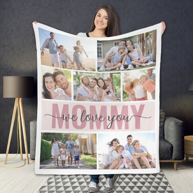Mummy We Love You Photo Collage Mother's Day Fleece Blanket (Creator Uploaded)