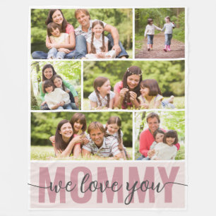 Mummy We Love You Photo Collage Pink 6 Pictures Fleece Blanket