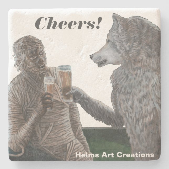 Mummy & Werewolf Drinking Fantasy Barware Coaster (Front)