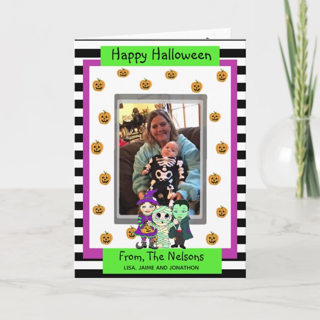 Mummy, Witch and Vampire Photo Halloween Card (Front)