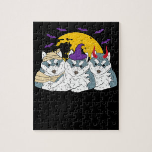 Mummy witch siberian husky dog   halloween gift jigsaw puzzle