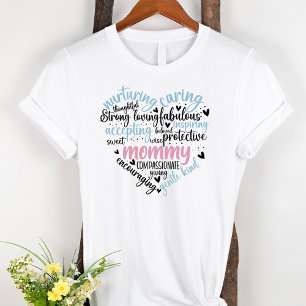 Mummy Word Cloud Blue and Pink Heart T-Shirt