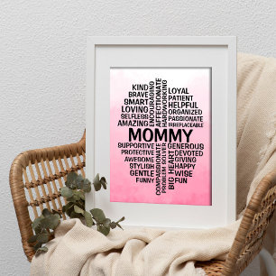 Mummy Word Cloud Name Pink Ombre Poster