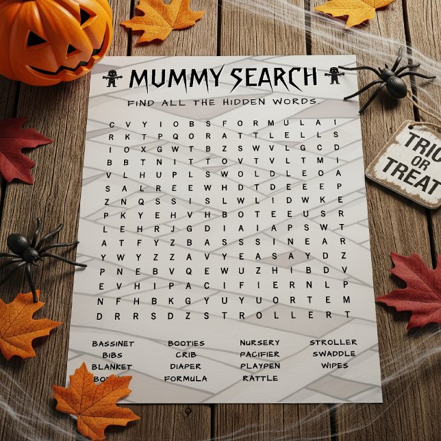 Mummy Word Search Halloween Baby Shower Game (Creator Uploaded)