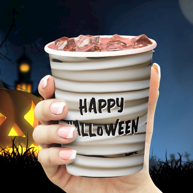 Mummy Wrap Bandage Wrapping Spooky Halloween Paper Cups (mummy bandage wrap Halloween paper cup)