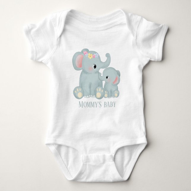 Mummy's baby elephant add text baby bodysuit (Front)