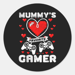 Mummy's Favorite Gamer Funny Boys Kids Valentine's Classic Round Sticker