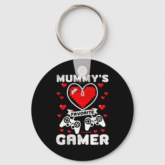 Mummy's Favorite Gamer Funny Boys Kids Valentine's Key Ring (Front)