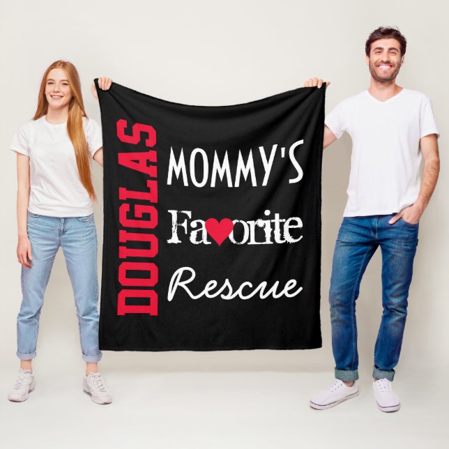 Mummy's Favourite Rescue Personalised Black Fleece Blanket (In Situ)