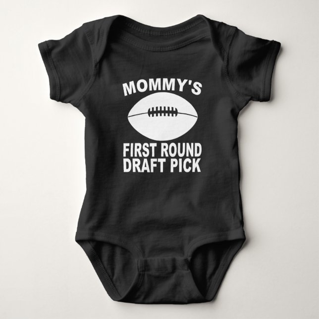 Mummy's First Round Draught Pick Football Baby Bodysuit (Front)