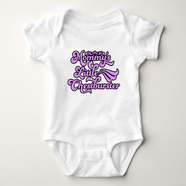 Mummy's Little Chestburster, Purple in 70's Style Baby Bodysuit (Front)