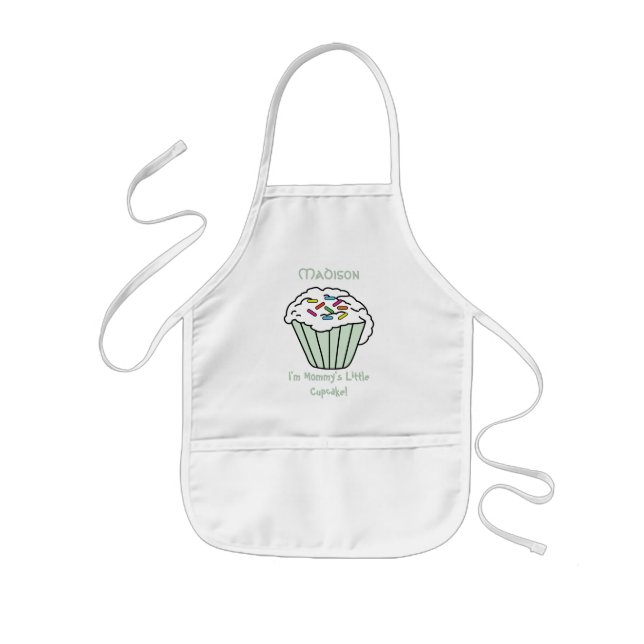Mummy's Little 🧁 Cupcake - Green Kids Apron (Front)
